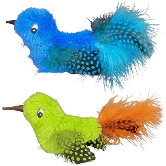 Catnip Feather Birds Cat Toys, Blue & Green, 2 Count - Picture 5 of 5